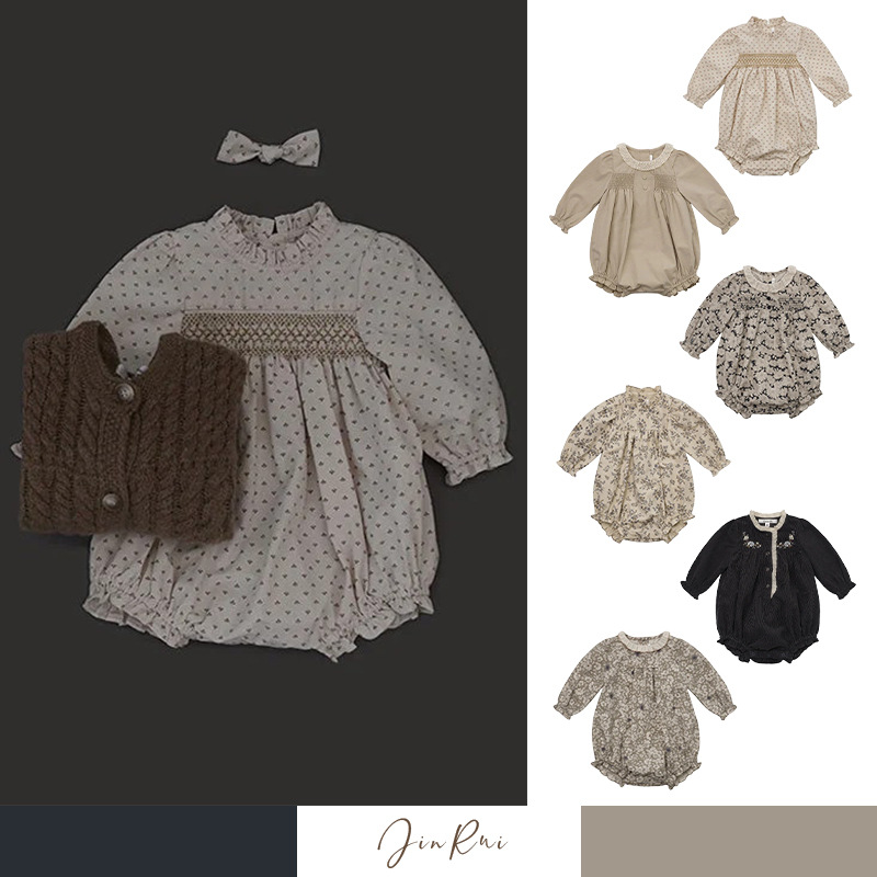 In-Stock 2026 Spring/Summer Lou New Long-Sleeve Cotton Romper with Fresh Pastoral Floral Print for Baby