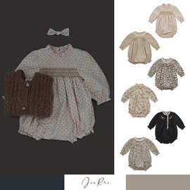 现货2025秋冬LOU新款长袖包屁衣全棉田园清新小碎花宝宝三角爬服