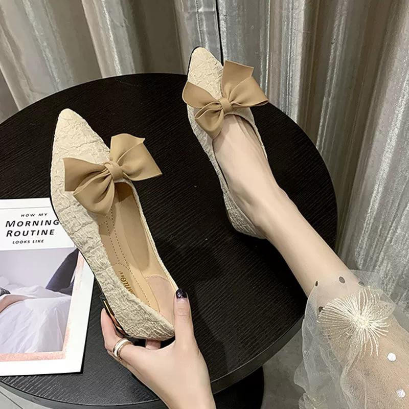 Doudou обувь женская новая весна и осень 2021 корейская версия дикого сказочного ветра нежные туфли с заостренным неглубоким ртом плоские туфли на низком каблуке