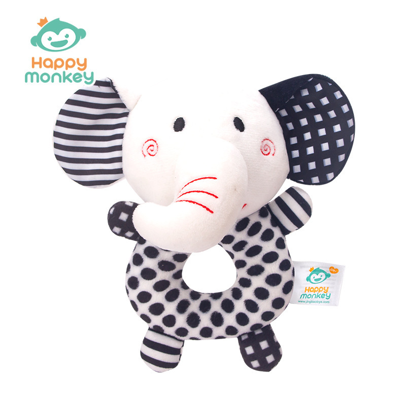 Sonajero de animales Happymonkey, elefante, zorro, sonajero redondo de mano para recién nacidos, juguete de educación temprana para bebés de 0 años