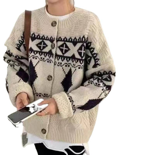 Handongdamen Korean style diamond-shaped single-breasted sweater for women's loose, lazy and slimming fashion net red knitted cardigan