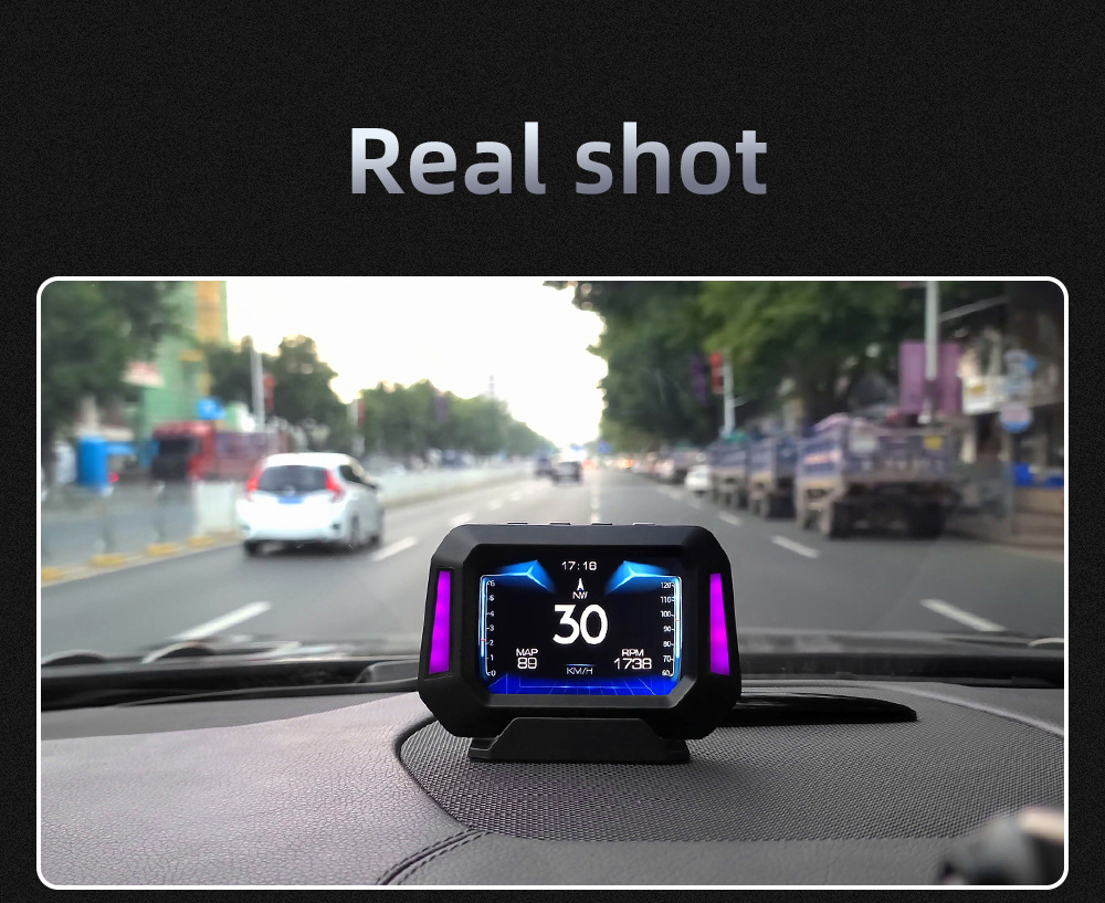 Cross-border car HUD head-up display LCD OBD multi-function water temperature fuel consumption GPS inclinometer speedometer P21