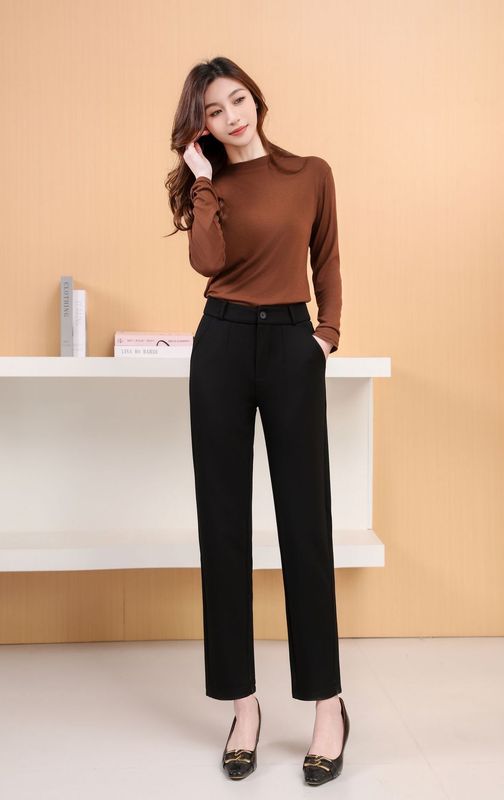 2025年新作女性用ドレープスリムスーツパンツ、小柄な方向けの万能シガレットパンツ、ハイウエスト、高級感のある9点パンツ|undefined