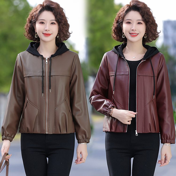 Fashion Mother's Spring and Autumn Leather Jacket Coat Middle-aged and Old Women's Autumn and Winter PU Leather Coat Spring Mother's New Top