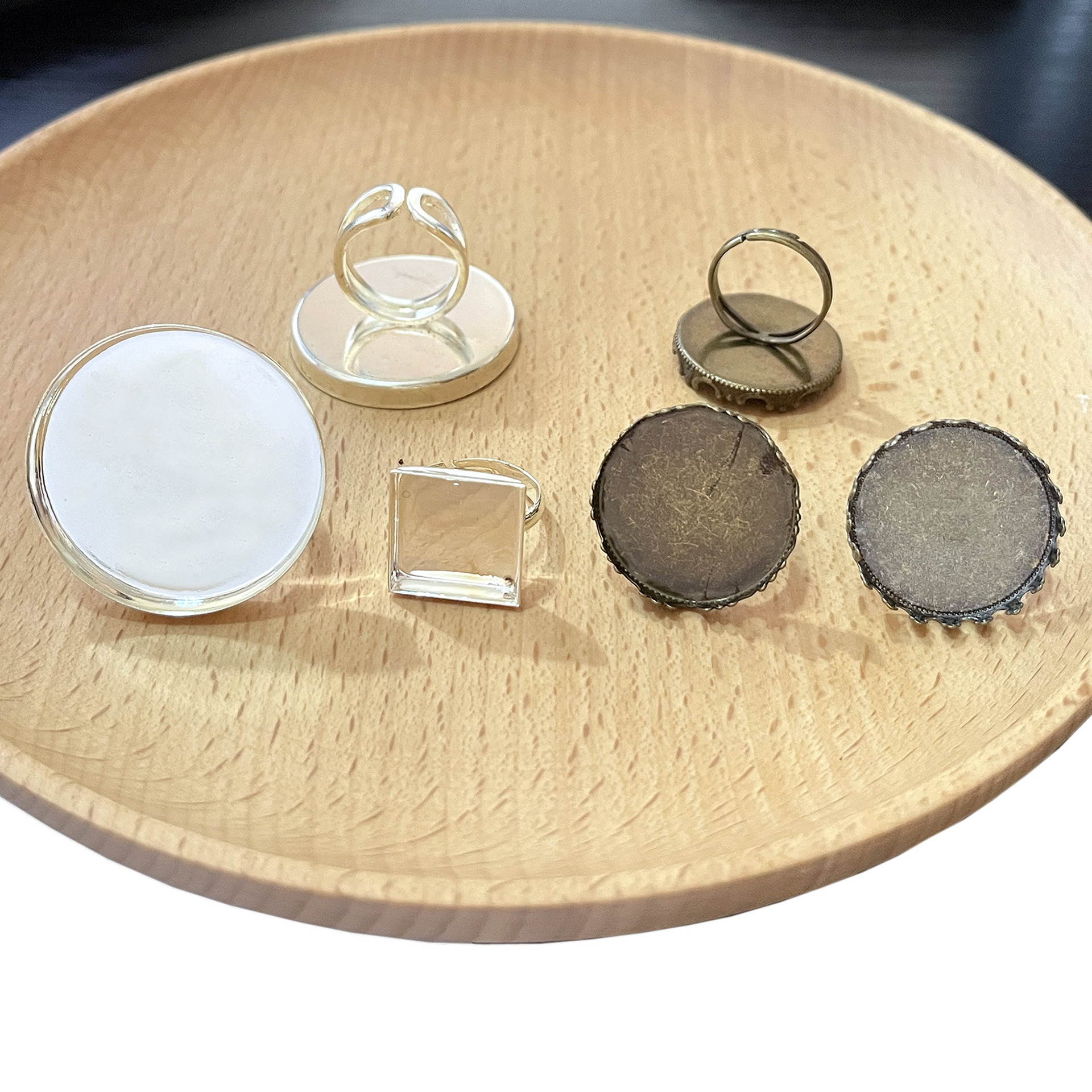 YB雅缤跨境出口金属几何圆形复古欧美时光宝石DIY配件 戒指托空托