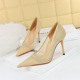 1963-2 Fashion Slim High Heel Shoes Thin Heel High Heel Shallow Mouth Pointed Cut Lace Mesh Women's Shoes Single Shoe