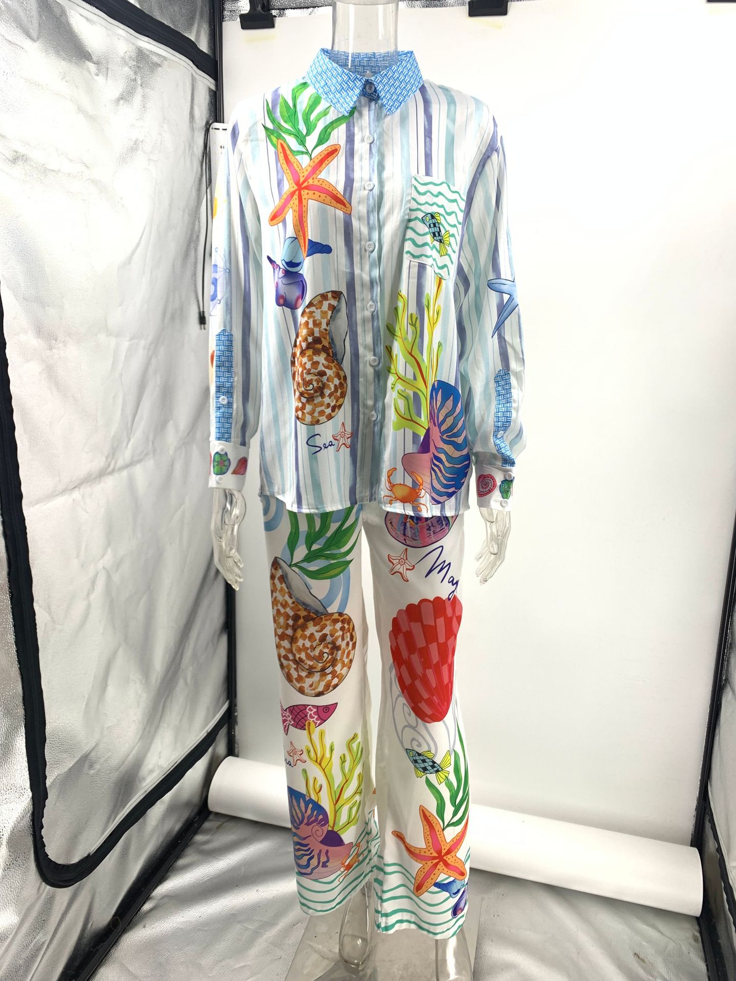 Satin Printed Personalized Graffiti Casual Shirt Trousers Two Piece Suit Amplified craft