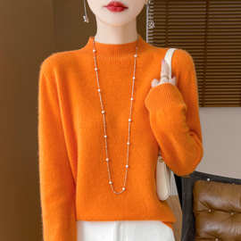 一线成衣纯羊毛衫女士半高领毛呢内搭秋冬套头纯色毛衣针织打底衫