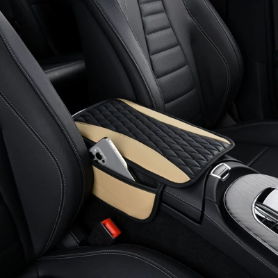 Armrest box pad | pad, car armrest cover - double-rhombus-with-side-ears-black-rice