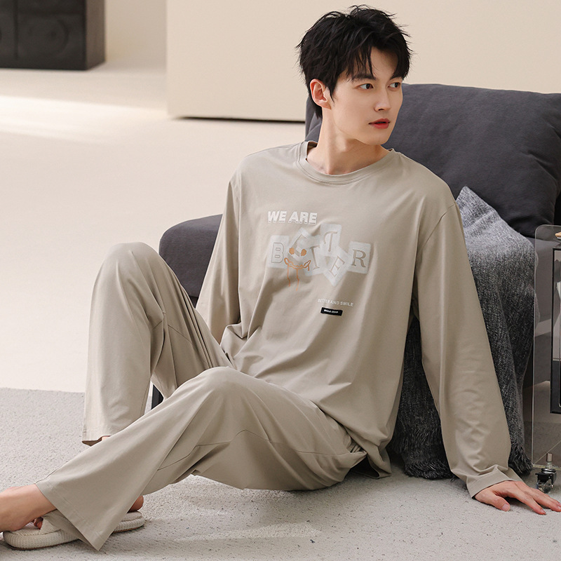 Pajamas Men's Modal Cotton Spring and Autum Long-Sleeved 2025 New Men's Simple Home Wear Men's Suits Can Be Worn Outside