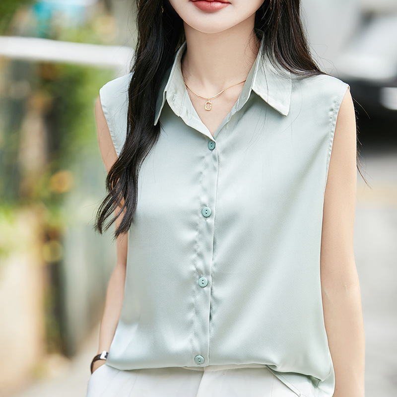 Summer Sleeveless Shirt for Women, French Style, Unique and Versatile Business Shirt, Layered with Vest Top