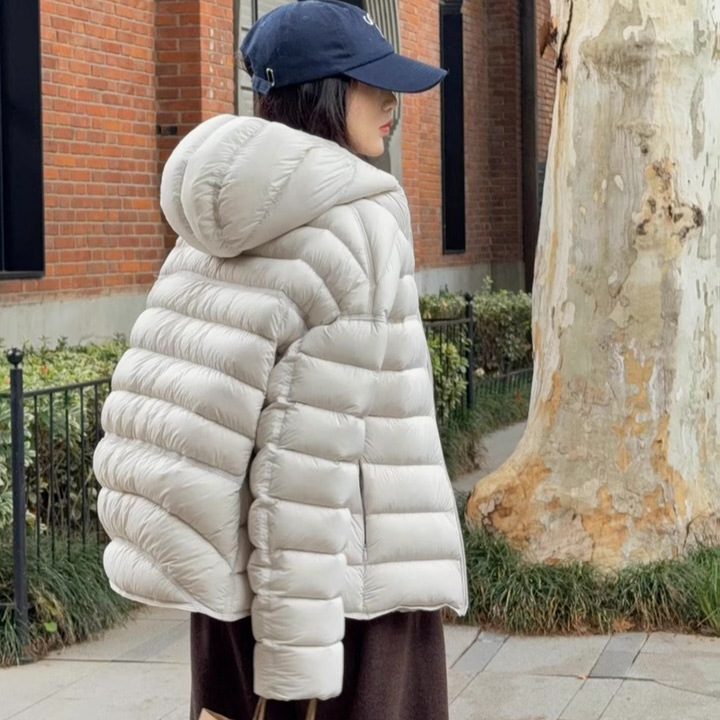 【Women's Hooded Ribbed down Jacket】90% White Duck down Hooded Thickened Warm Windproof Coat Winter New Jacket