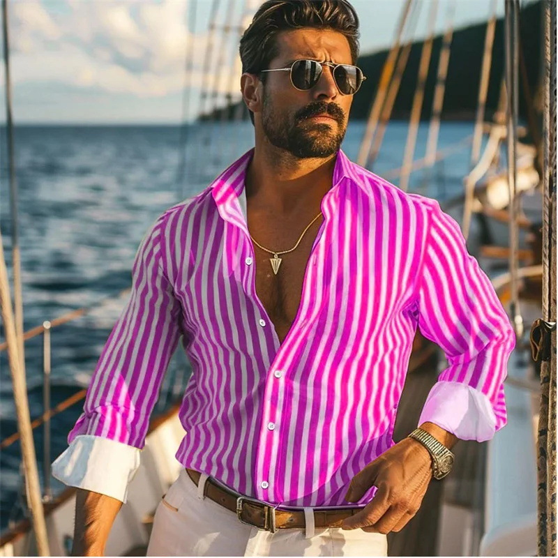 Camisa de manga larga a rayas con sentido de diseño de otoño para hombres sueltos 2024 nuevos tops se pueden usar afuera MB12