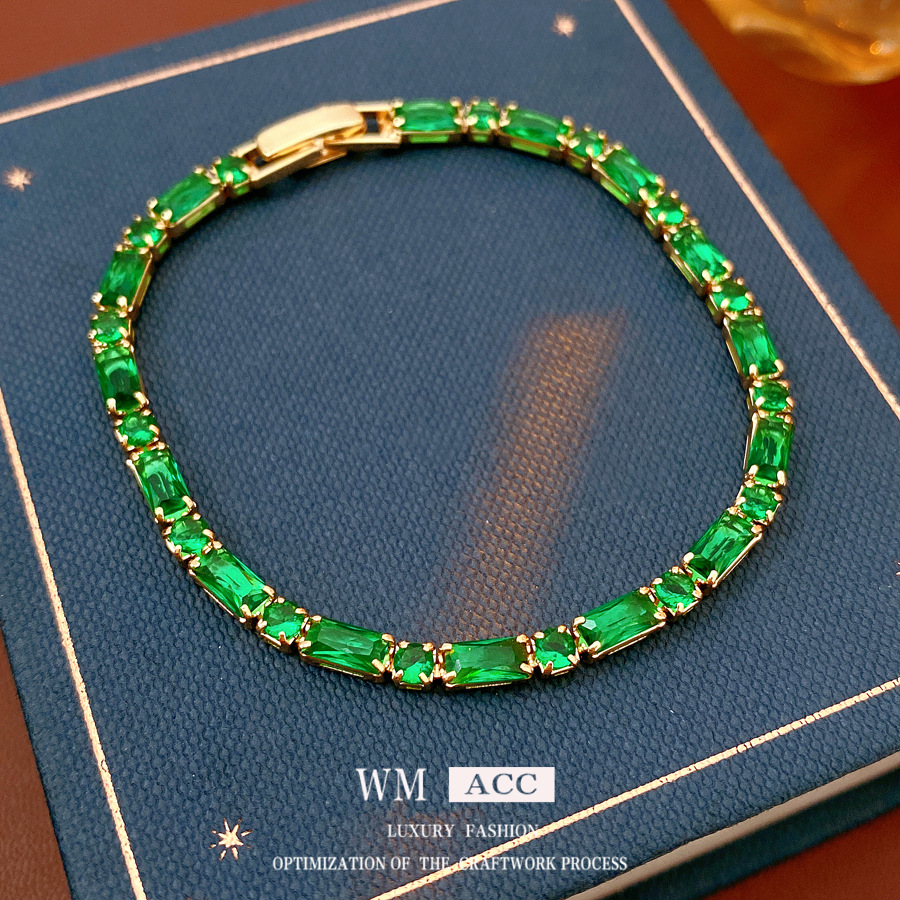 Pulsera de zircón super brillante de oro real, pulsera de lujo ligera, pulsera de alta calidad, estilo de diseño retro, joyas de nicho