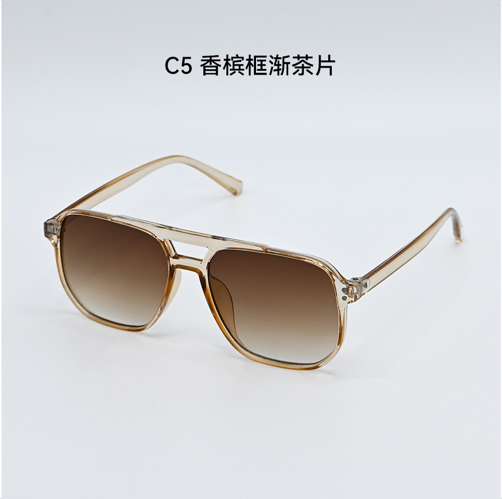 New Style Men's Square Frame Sunglasses, Anti-Uv, Personalized Retro Double Bridge, High-End, Versatile Sunglasses, Sun Protection, Cross-Border