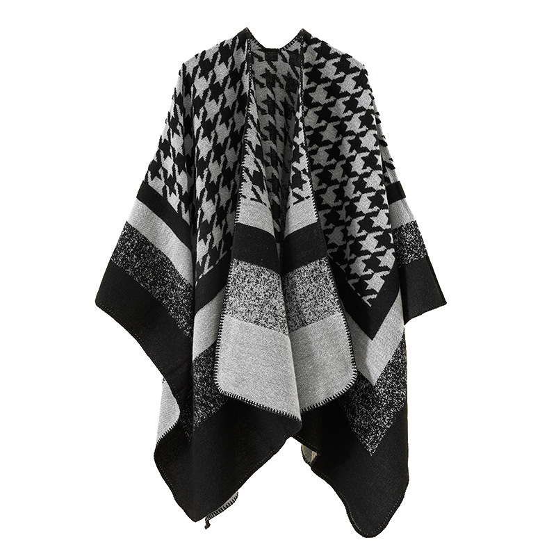 2022 otoño y el invierno nueva moda japonesa y coreana cachemira houndstooth mantón cálido color a juego grande