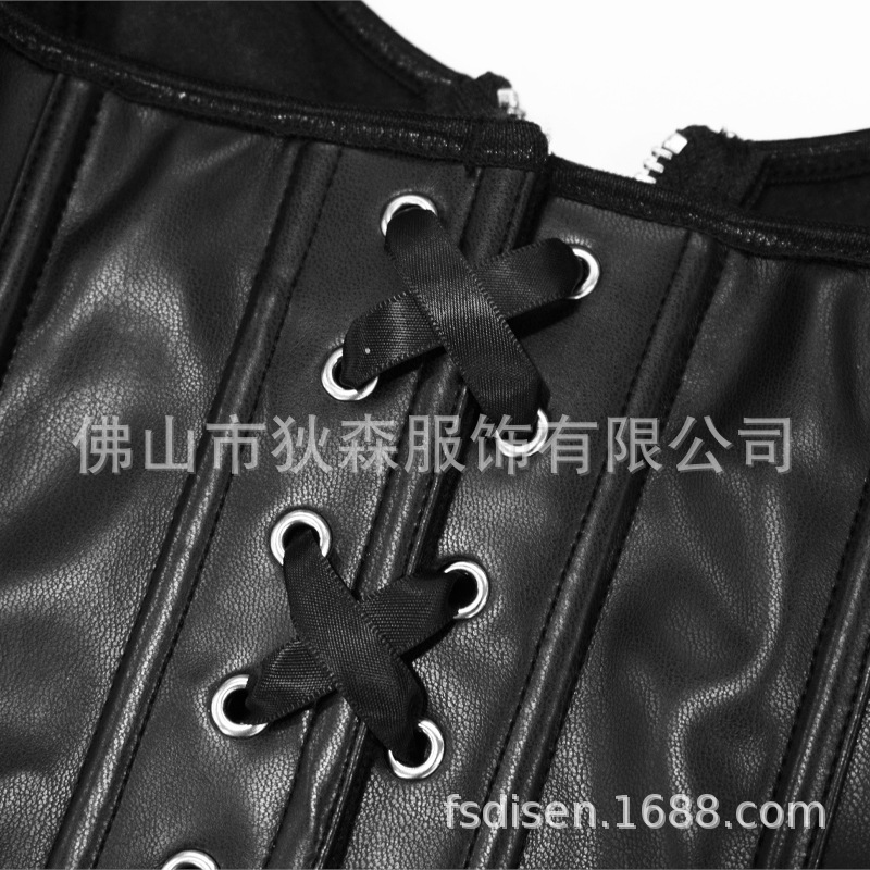 Corsé de corte corsé con cremallera de cuero de imitación para mujer