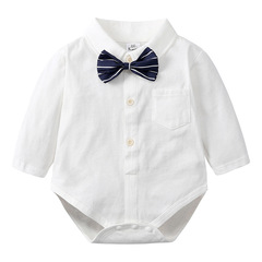 2024 Spring and Autumn Baby Clothes Triangular Collar Han Style Infant Onesie with Bow Tie Shirt, Puddle Suit, and Small Formal Dress