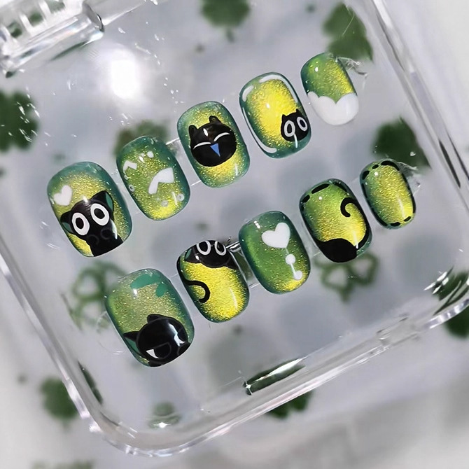 Green Cat Eye Cartoon Cat Cute Whitening Nail Polish Gel Phototherapy Crystal Gel Clear and Simple Wearable Nail Polish Gel