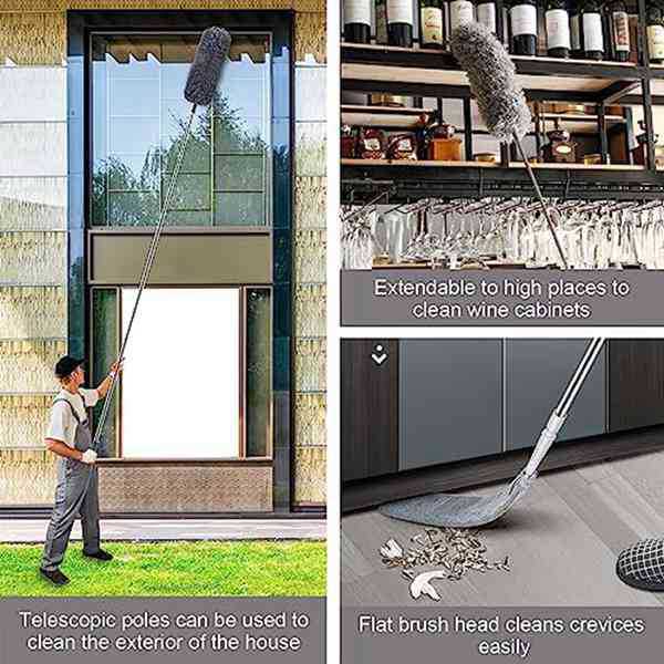 1 Set Color: Gray Material: Metal+Plastic Microfiber Duster Set with Extension Pole Suitable for 1 Set Color: Gray Material: Metal+Plastic Microfiber Duster Set with Extension Pole Suitable for