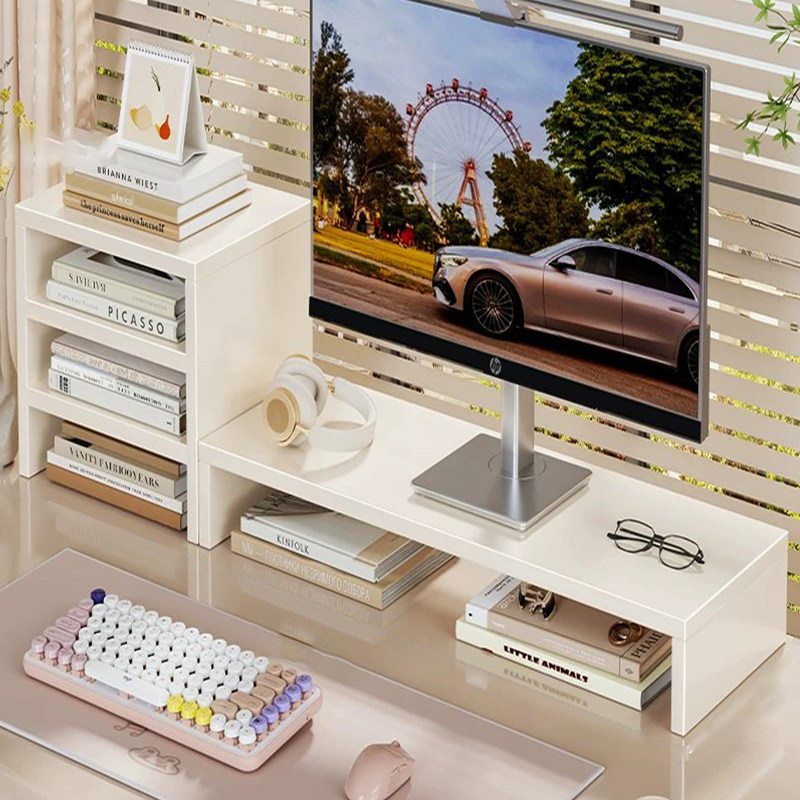 Office Desktop Computer Elevated Stand with Drawer, Monitor Stand, Desktop Storage Box, Keyboard Heightening Support Stand