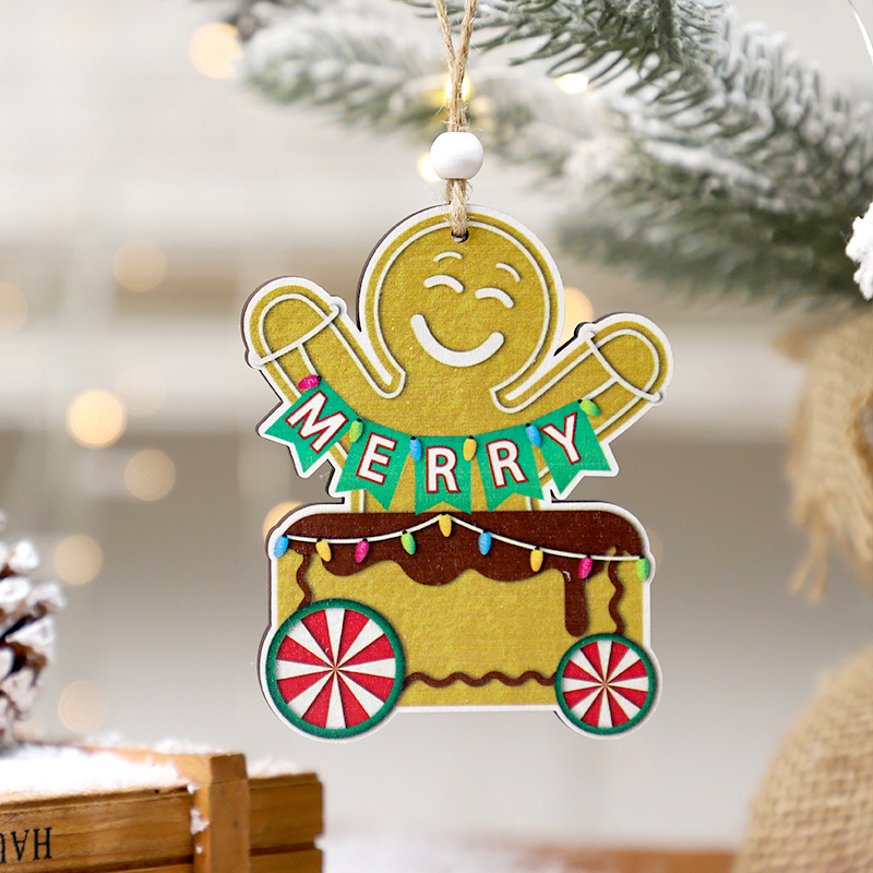 Nuevos productos transfronterizos decoraciones navideñas pan de jengibre de Navidad hombre colgante de madera DIY colgante de árbol de Navidad