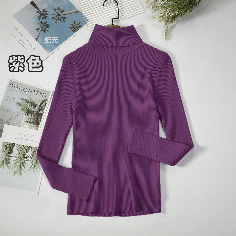 Camisa de fondo de cuello alto de manga larga transfronteriza de color sólido suéter de estilo coreano (24 colores en stock) suéter de camisa de fondo de punto