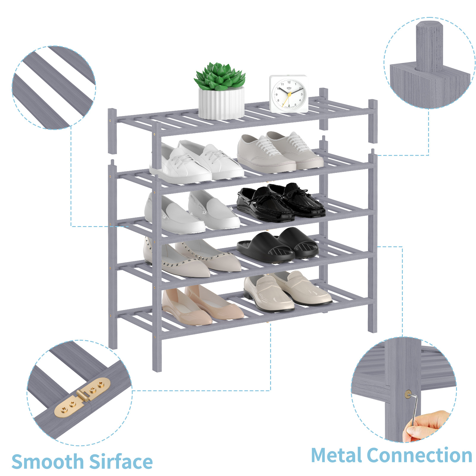 Zapatero plegable de bambú apilable, estante de almacenamiento multicapa para el hogar, ahorrador de espacio, éxito de ventas transfronterizo.