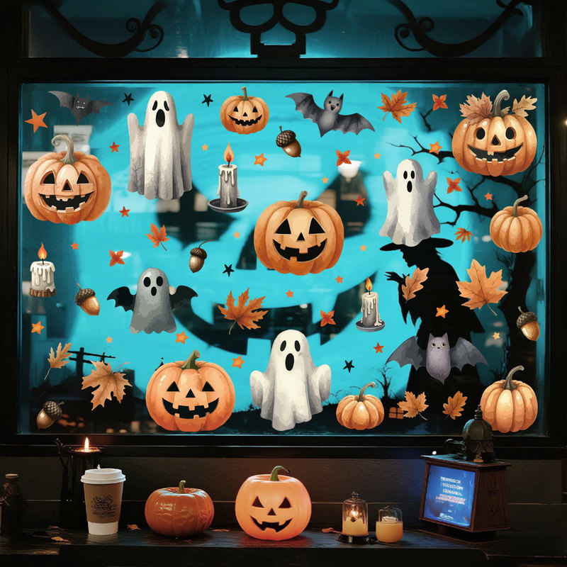 Cross-Border Halloween Themed Window Stickers Wholesale Cute Ghost Candles Pumpkin Static Stickers Holiday Party Decoration Stickers Cross-Border Halloween Themed Window Stickers Wholesale Cute Ghost Candles Pumpkin Static Stickers Holiday Party Decoration Stickers