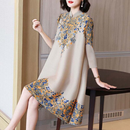 National style retro improved cheongsam dress New style spring and summer temperament Chinese mother large size women's middle dress