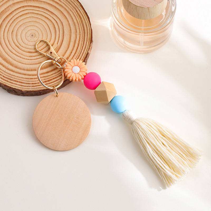 30g Weight Keychain Classification 1 Piece Quantity Holiday, Daily Occasion Wood, Silica Gel Material Flower Pattern All Seasons Season Vacation, Classic Style Style 1 Piece Vacation Classic Style Flower Wood Silica Gel Keychain 5