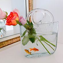 创意网红透明玻璃手提包包鱼缸花瓶摆件客厅插花水培装饰鱼缸
