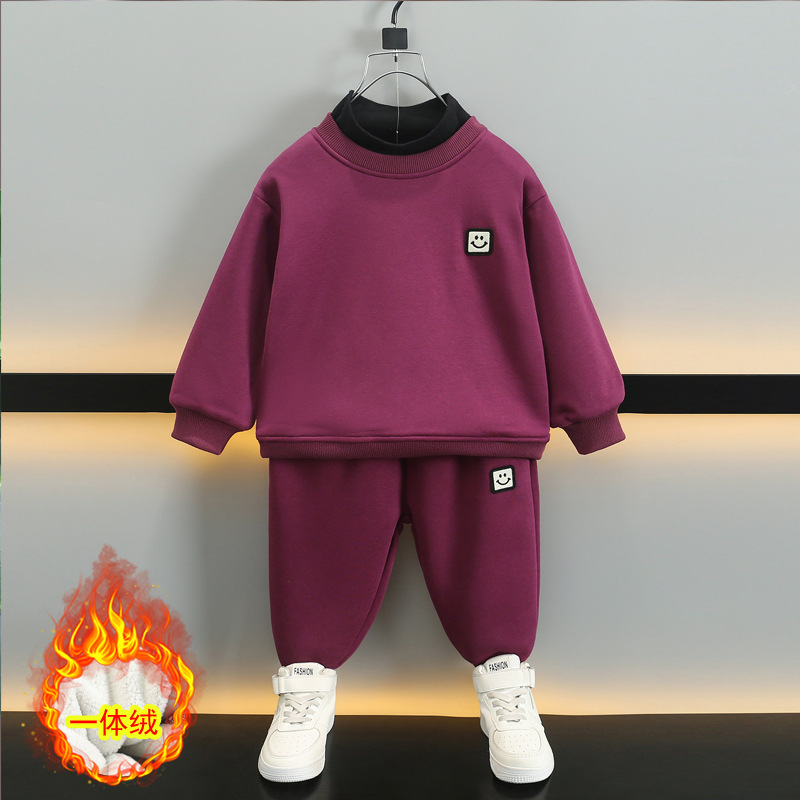 6660 traje de suéter para niños más terciopelo engrosamiento ropa de invierno para niños 2025 otoño e invierno nuevo traje de dos piezas para bebés