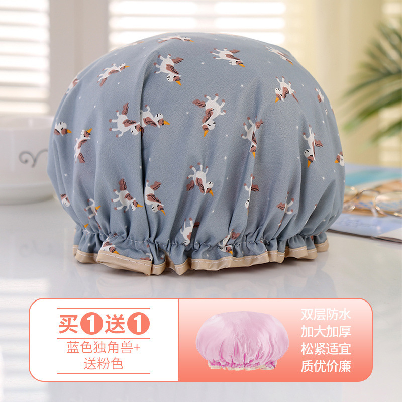 双层浴帽女防水洗澡头套家用成人沐浴帽发套厨房防油烟帽洗澡帽|undefined