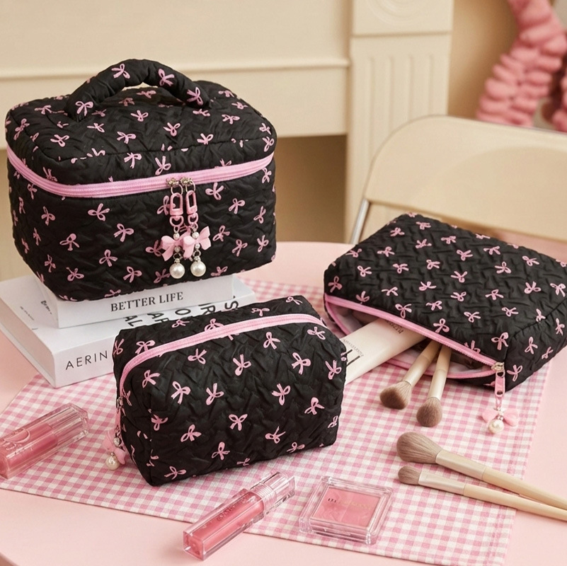 새로운 Bowknot 화장품 가방 대용량 하이 엔드 클러치 백 여성 매니큐어 핸드백 화장품 보관 가방