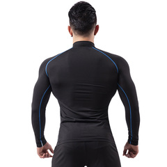 Cross-border fitness clothing for men in autumn and winter high-elastic stand-up collar PRO tights sweat-proof quick-drying T-shirt running sports clothing