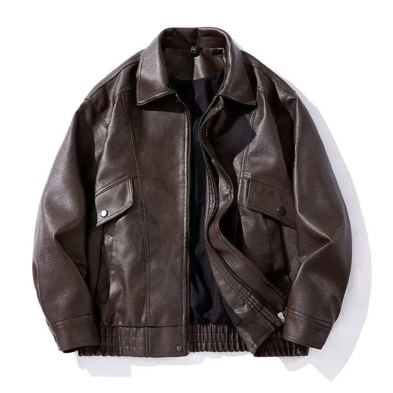 2025秋冬新款翻领港风宽松百搭皮衣日系新款跨境亚马逊3D外套