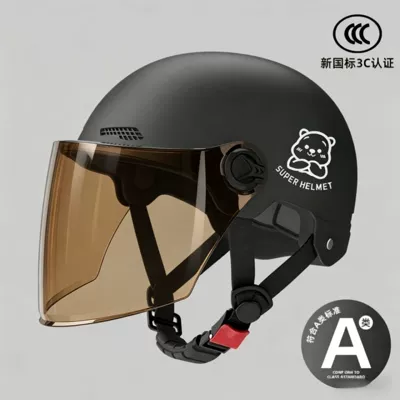adult half helmet, Motosiklet kaskı (dəbilqə) - 02-black-brown-long-mirror-silver-white-bear