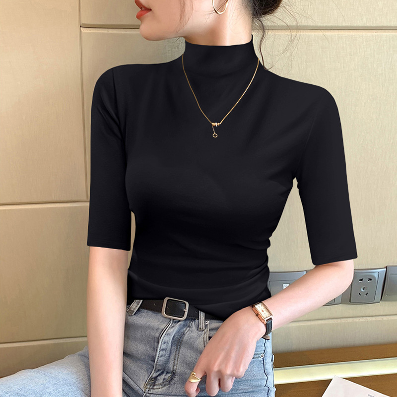 블랙 하프 터틀넥 7부소매
