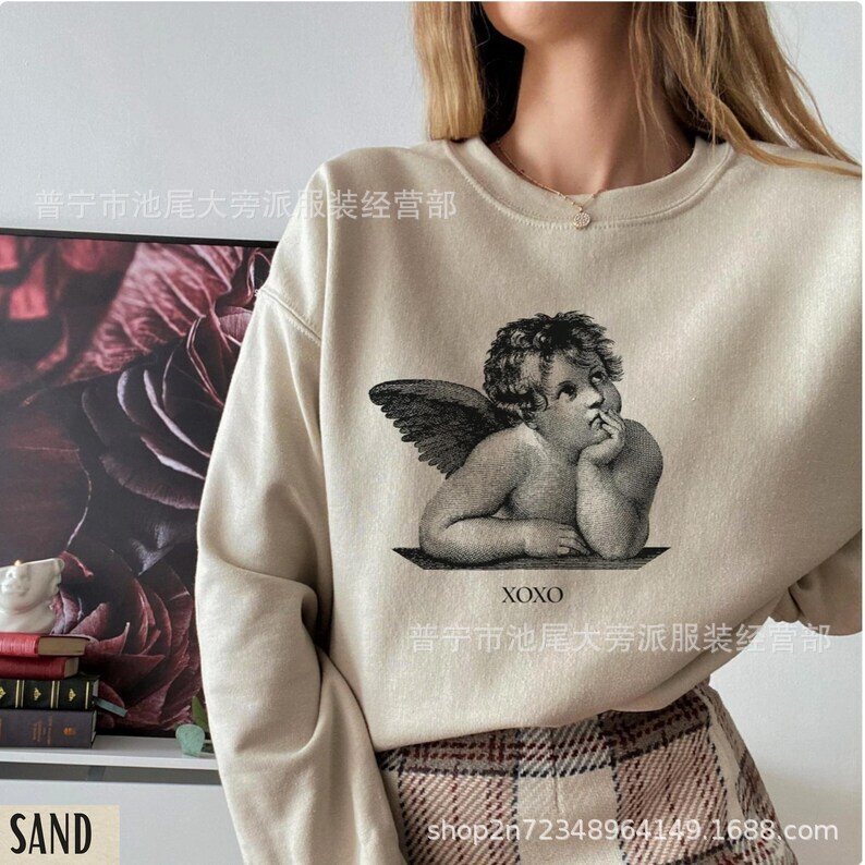 Cross-Border European and American Independent Websites, Amazon, Etsy, College-Style Round-Neck Sweatshirts, Custom-Made Little Angel Shirts Starting from One Piece Cross-Border European and American Independent Websites, Amazon, Etsy, College-Style Round-Neck Sweatshirts, Custom-Made Little Angel Shirts Starting from One Piece