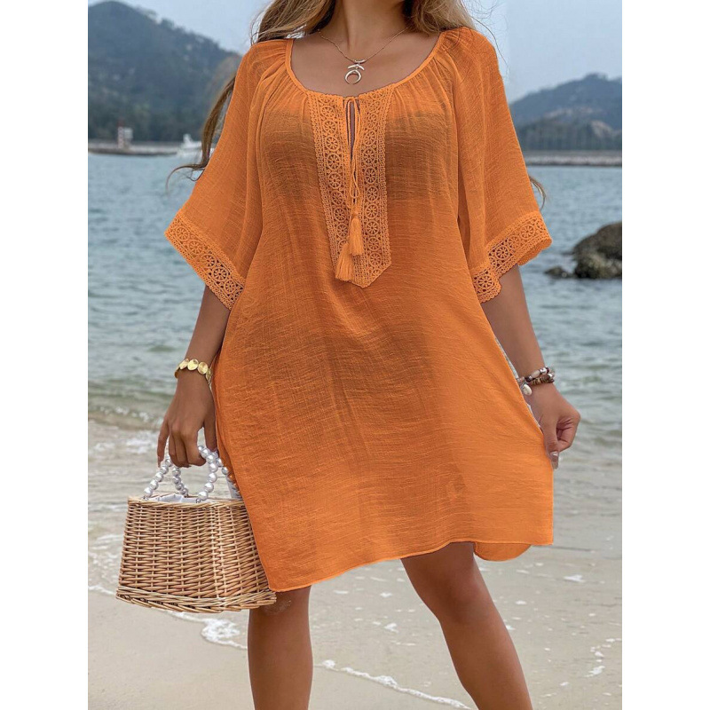 2025 comercio exterior mujeres Beachwear damas verano con bordas encaje de contraste