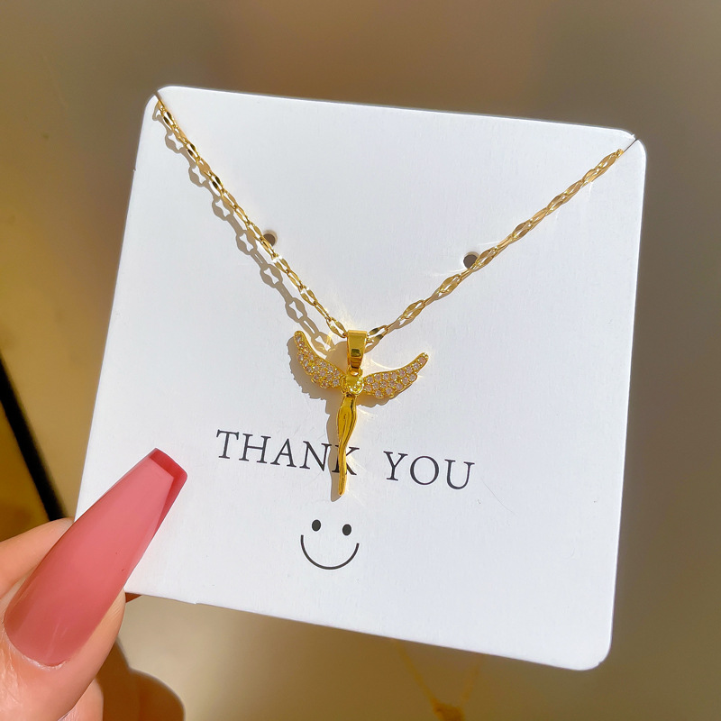 Angel Wings Zircon Titanium Steel Necklace Wholesale display picture 5