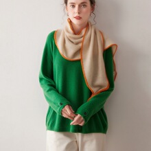 秋冬100%纯山羊绒披肩女保暖围脖韩版拼色针织三角巾外搭围巾领巾