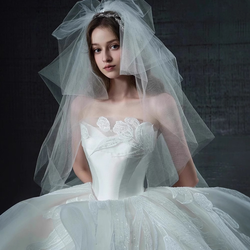 [Clouds] 2025 New Korean Style Strapless Wedding Dress Bride Wedding Dress