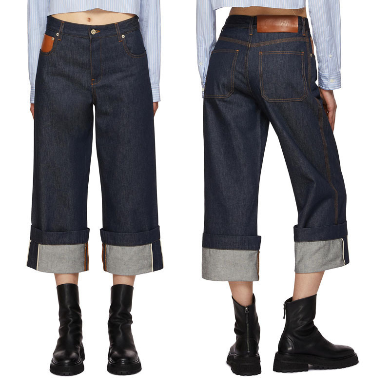 Real Shot of the New Autumn Style Lo Yiwei Versatile Straight-Leg Pure Cotton Loose Nine-Point Jeans with Rolled-Up Ankle-Length Jeans