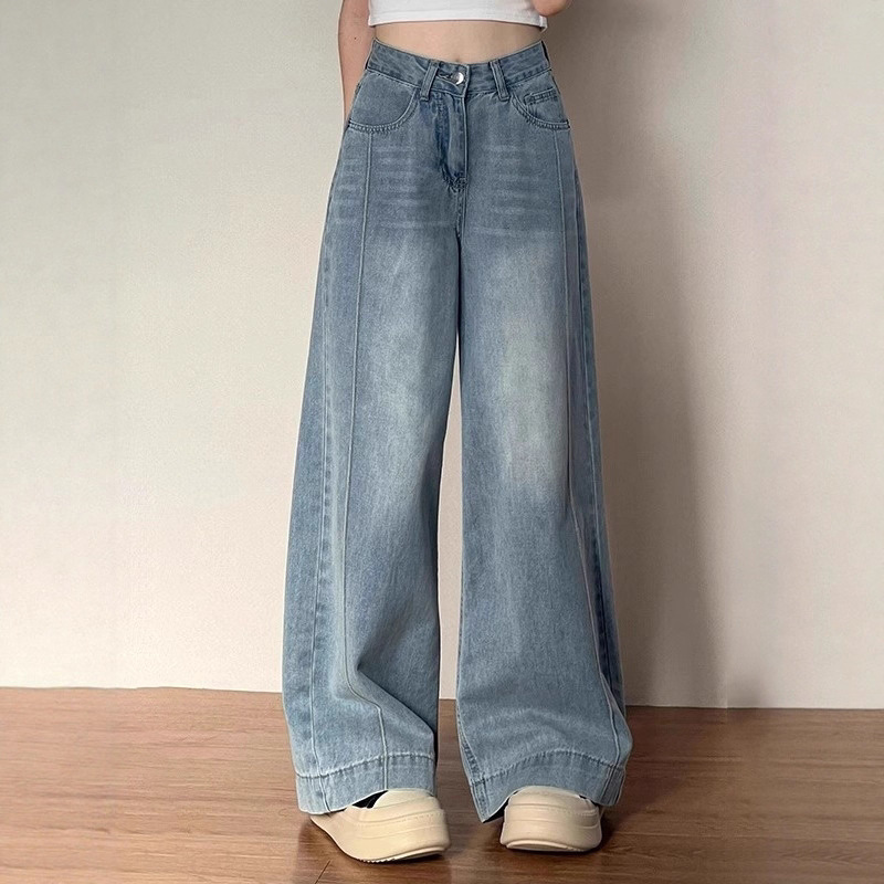 Plus-Size Retro Denim Wide-Leg Pants for Women, New Autumn Style, Loose Fit, Slimming, Pear-Shaped Body, Drapey Straight-Leg Pants