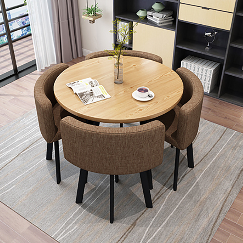 Brown 80cm round table + 4 cloth chairs