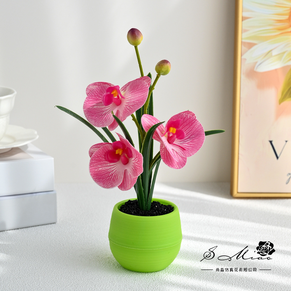 Tres flores y dos frutas pequeñas orquídeas mariposa bonsai imitación maceta flores falsas decoración del hogar fotografía flores artificiales decoración floral de boda image 5