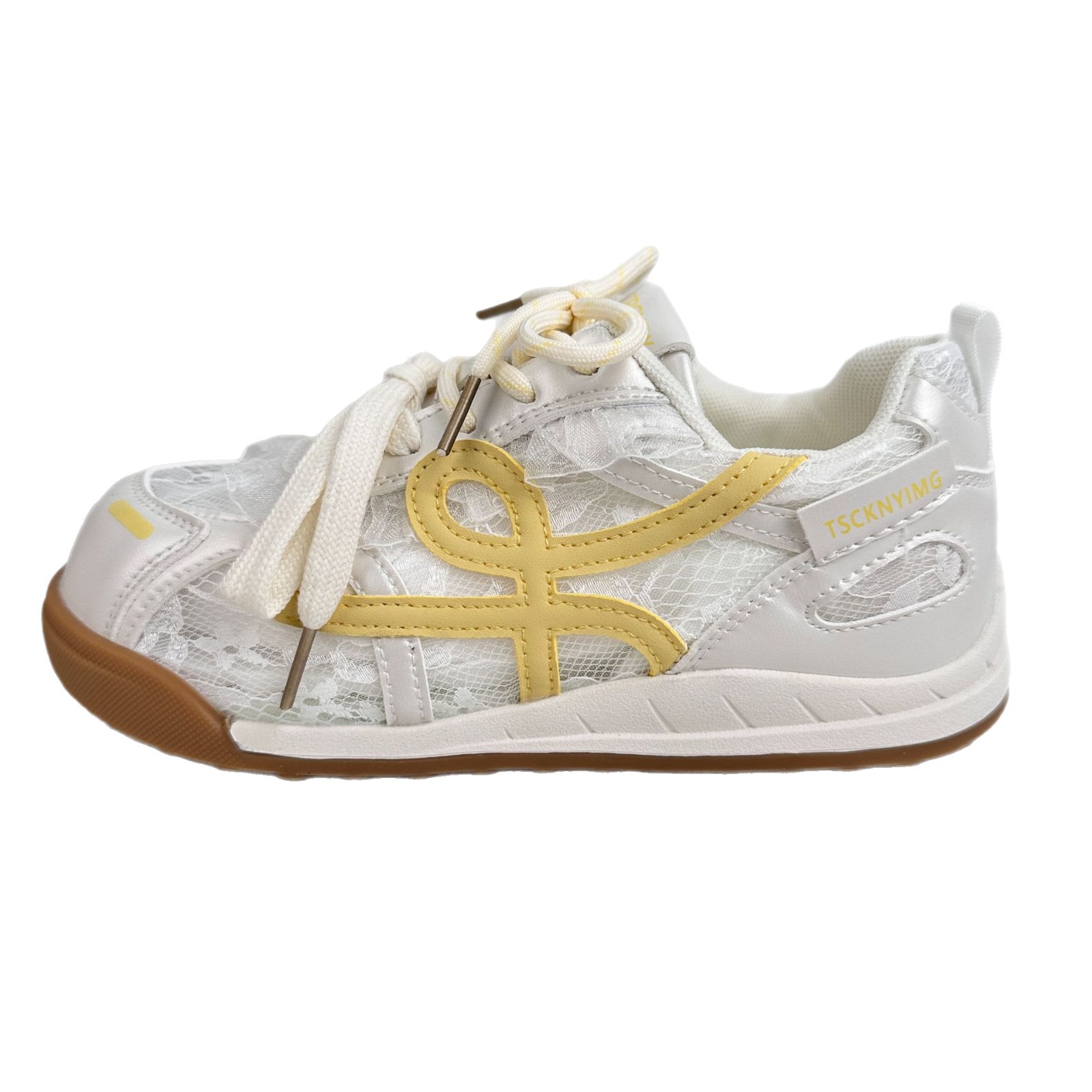 A9923 zapatos de skate de encaje de malla de verano para mujeres 2025 nuevo diseño de nicho en zapatos blancos de ballet de suela gruesa