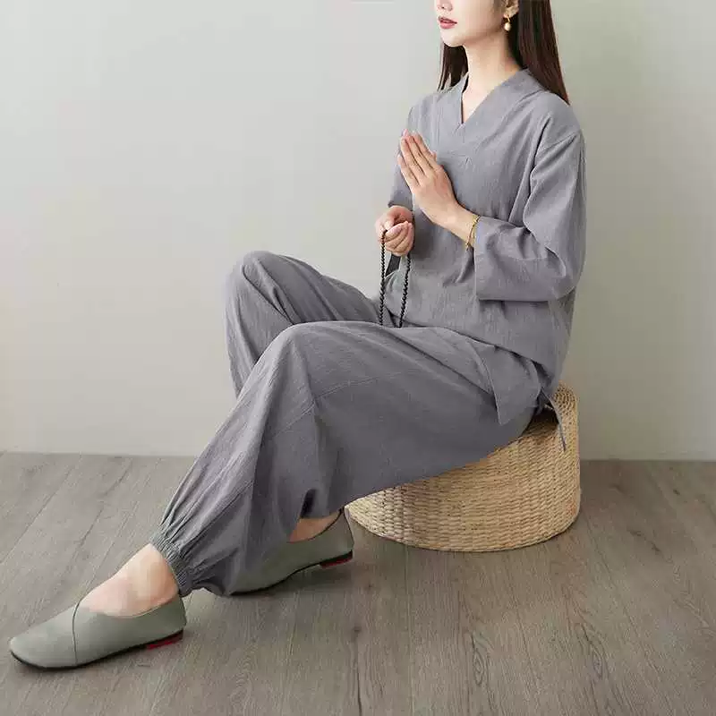 Реальные фото женских костюмов для lay, костюм из двух частей loose tea suits для женщин, комплекты для медитации из бамбука и хлопка